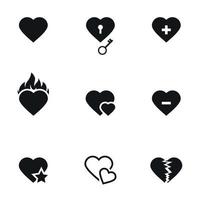 conjunto de iconos negros aislados en un corazón temático