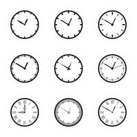 conjunto de iconos negros de silueta en un reloj temático vector