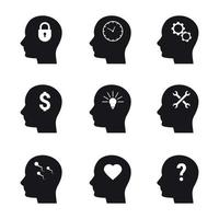 Set of isolated black icons on a theme head brain vector