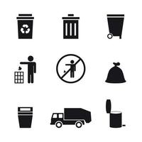 Set of isolated icons on a theme trashcan signs black color vector