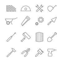 building, construction and repair tools outline icons vector