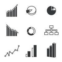 Set of isolated, black icons on a theme diagram and graphs vector