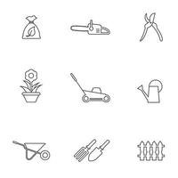 Set of simple, outline icons on a theme gardening vector