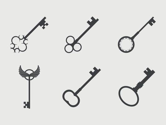 Set of isolated icons on a theme retro keys with shadows
