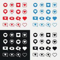 Icons black white red blue heart isolated vector