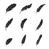 Vector black feather icons set on white background