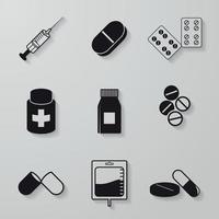 Set of isolated icons on a theme medicines, tablets with shadows vector