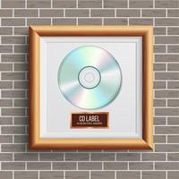 CD Disc Award Vector. Musical Trophy. Realistic Frame, Album Disc, Brick Wall. Illustration vector