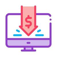 dropped cash investment in computer icon vector outline illustration