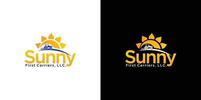 Wheat farming logo with tractor vector and sun