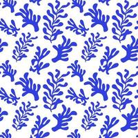 Abstract leaf cutout shapes seamless pattern. Matisse style Trendy blue freehand leaves background design. vector