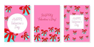 juego de 3 tarjetas de San Valentín. estampados de moda en colores rosas. diseño de temporada, cartel vector