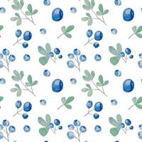 Blueberry and leaves seamless watercolor pattern. Vector illustration