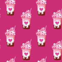 Pink Valentine s Day romantic seamless pattern with coffee. Vector illustration background in pink colors