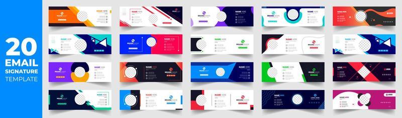 set of 20 Email Signatures Bundle mega collection, email footer template set, Email signature and email footer or social media cover design template set with unique shape. mail Signatures set.