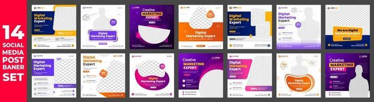 set of 14 Item digital marketing post banner, digital marketing social media post banner bundle design. business marketing post banner set. digital marketing banner bundle. vector