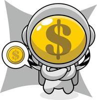 caricatura, ilustración, de, astronauta, moneda, casco, mascota, carácter vector