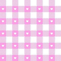Gingham pattern for Valentines Day with white hearts in pink square shape. vector
