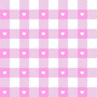 Gingham pattern for Valentines Day with white hearts in pink square shape. vector