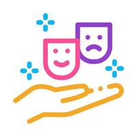 masks of joy and sadness on hand icon vector outline illustration