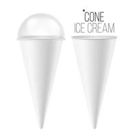 Ice Cream Cone Mock Up Vector. 3D Realistic Blank. Clean Packaging. For Dessert, Sour Cream. Isolated Illustration. vector