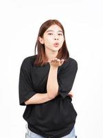 Blowing Kiss Of Beautiful Asian Woman Isolated On White Background photo