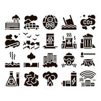 Pollution of Nature Glyph Icons Set Vector