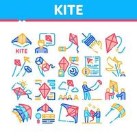 Kite Flying Air Toy Collection Icons Set Vector