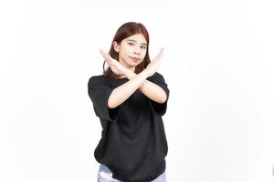 Crossed Hand for Rejection sign gesture Of Beautiful Asian Woman Isolated On White Background photo