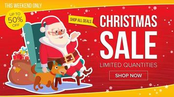 Big Christmas Sale Banner With Happy Santa Claus. Vector. Business Advertising Illustration. Template Design For Web, Flyer, Xmas Card, Advertising. vector