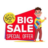 Big Sale Banner Vector. School Children, Pupil. Template For Advertising. Discount Tag, Special Offer Banner. Isolated Illustration vector