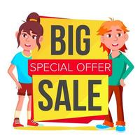 Big Sale Banner Vector. School Children, Pupil. Template Brochure. Special Offer Templates. Best Offer Advertising. Isolated Illustration