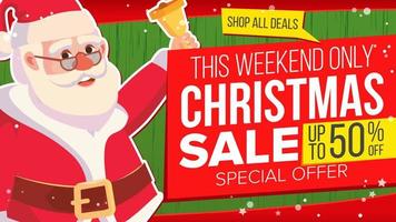 Big Christmas Sale Banner With Happy Santa Claus. Vector. Sale background. Business Advertising Illustration. Design For Web, Flyer, Xmas Card, Advertising. vector