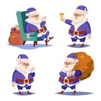 Santa Claus Set Isolated Vector. Cartoon Christmas Character. Classic Blue Suit. Xmas Design Element Illustration vector