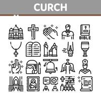 Church Christianity Collection Icons Set Vector