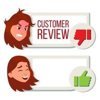 Customer Review Vector. Positive, Negative Review. Testimonials Messages. Client Rate And Text. Happy And Unhappy Woman User. Isolated Flat Illustration vector