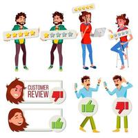 Customer Review Set Vector. Business Positive, Negative Client Review. Store Quality Work. Man, Woman Review Rating. Isolated Flat Cartoon Character Illustration vector