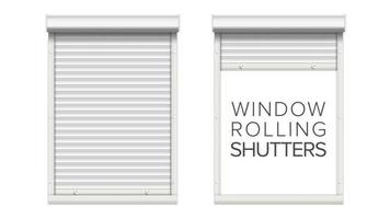 Window With Rolling Shutters Vector. Opened And Closed. Front View. Isolated On White Illustration. vector