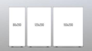 Roll Up Banner Stand Vector. Vertical Board Set For Trade Advertising Design. Corporate Business Roll Up. Empty Template. vector