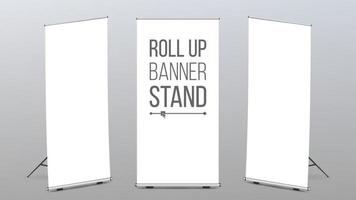 Roll Up Banner Stand Vector. Pop Up Flipchart For Training. Flag Design Layout. Poster For Conference. Empty Mock Up. vector