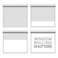 Window Roller Shutters Vector. Opened And Closed. Realistic Window, Door, Garage Rolling Shutters Isolated On White Illustration. vector