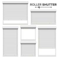 White Roller Shutters Vector. Window, Door, Garage, Storage Roller Shutters. Opened And Closed. Front View. Isolated vector