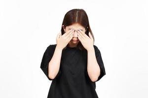 Covering Eye using hand Of Beautiful Asian Woman Isolated On White Background photo