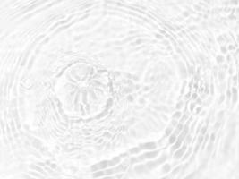 Defocus blurred transparent white colored clear calm water surface texture with splashes and bubbles. Trendy abstract nature background. Water waves in sunlight with copy space. White water shine photo