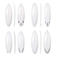 conjunto de vectores de tablas de surf realistas. plantilla de tabla de surf blanca aislada sobre fondo blanco.