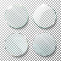 Transparent Round Circle Set Vector Realistic Illustration. Flat Glass Circle. Glass Plate.