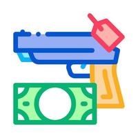 dar un arma a la casa de empeño por dinero icono vector ilustración de contorno