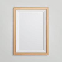 Realistic Photo Frame Vector. 3d Empty Wood Blank Picture Frame, Hanging On White Wall From The Front. Vintage style. Retro Photo Frame Template. Design Template For Mock Up. vector