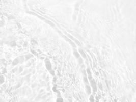 Defocus blurred transparent white colored clear calm water surface texture with splashes and bubbles. Trendy abstract nature background. Water waves in sunlight with copy space. White water shine photo