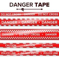 Danger Tape Vector. Red And White. Warning Tape Strips. Realistic Plastic Police Danger Tapes Set Isolated Illustration vector